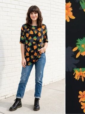 NWT LuLaRoe Women's Irma High Low Tunic Top Shirt Small Black Floral Orange